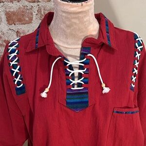 Brick Red Rodeo lace up Western Cowboy short sleeve collared lightweight shirt L